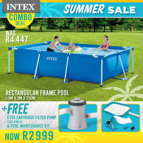 Intex 3.0m x 2.0m x 0.75cm Rectangular Frame Pool Bundle