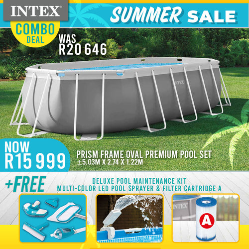 Intex 5.03m x 2.74m x 1.22m Prism Frame Oval Pool Set Bundle