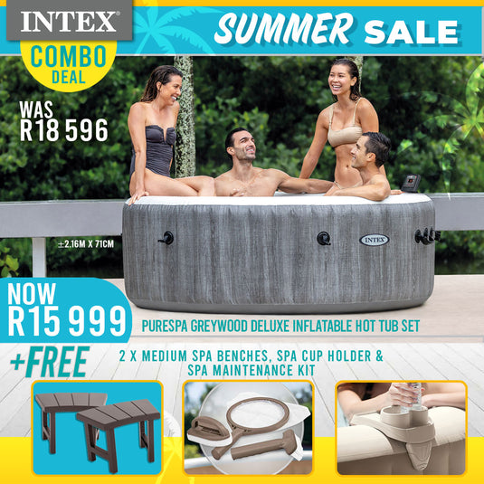 Intex PureSpa Greywood Deluxe Inflatable Hot Tub Set - 4 Person Bundle